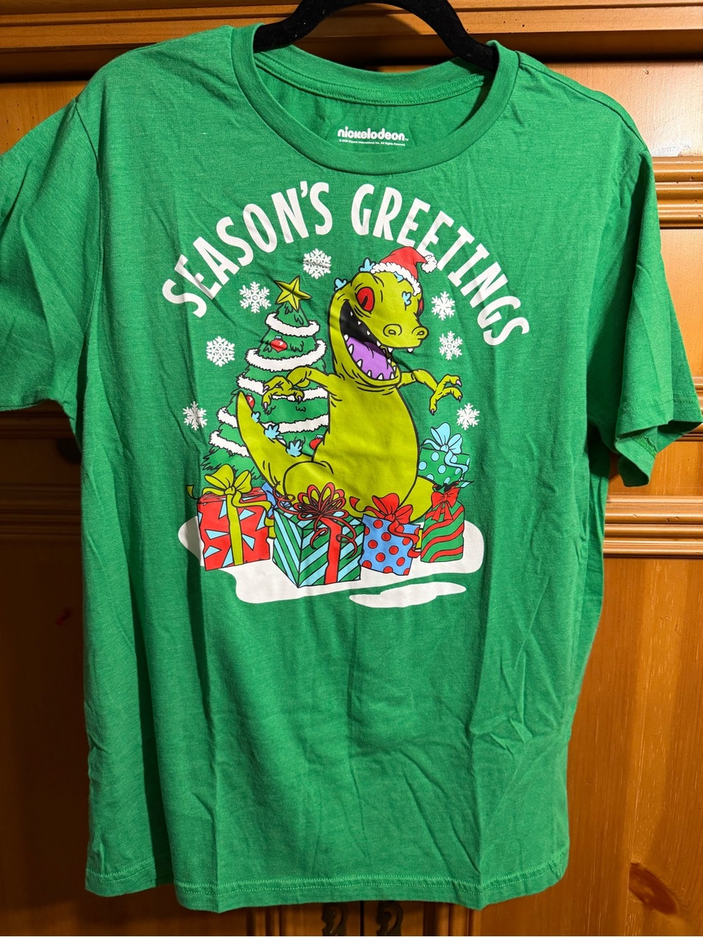 Nickelodeon Reptar Rugrats 'Season's Greetings' Green Mens T-Shirt